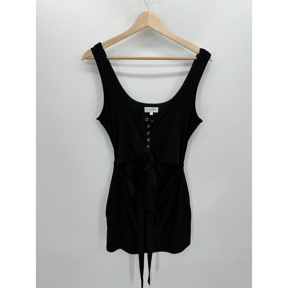 Privacy Please Dress Women Black Button Front Cut Out Tie Front Mini Size Large - Picture 1 of 7